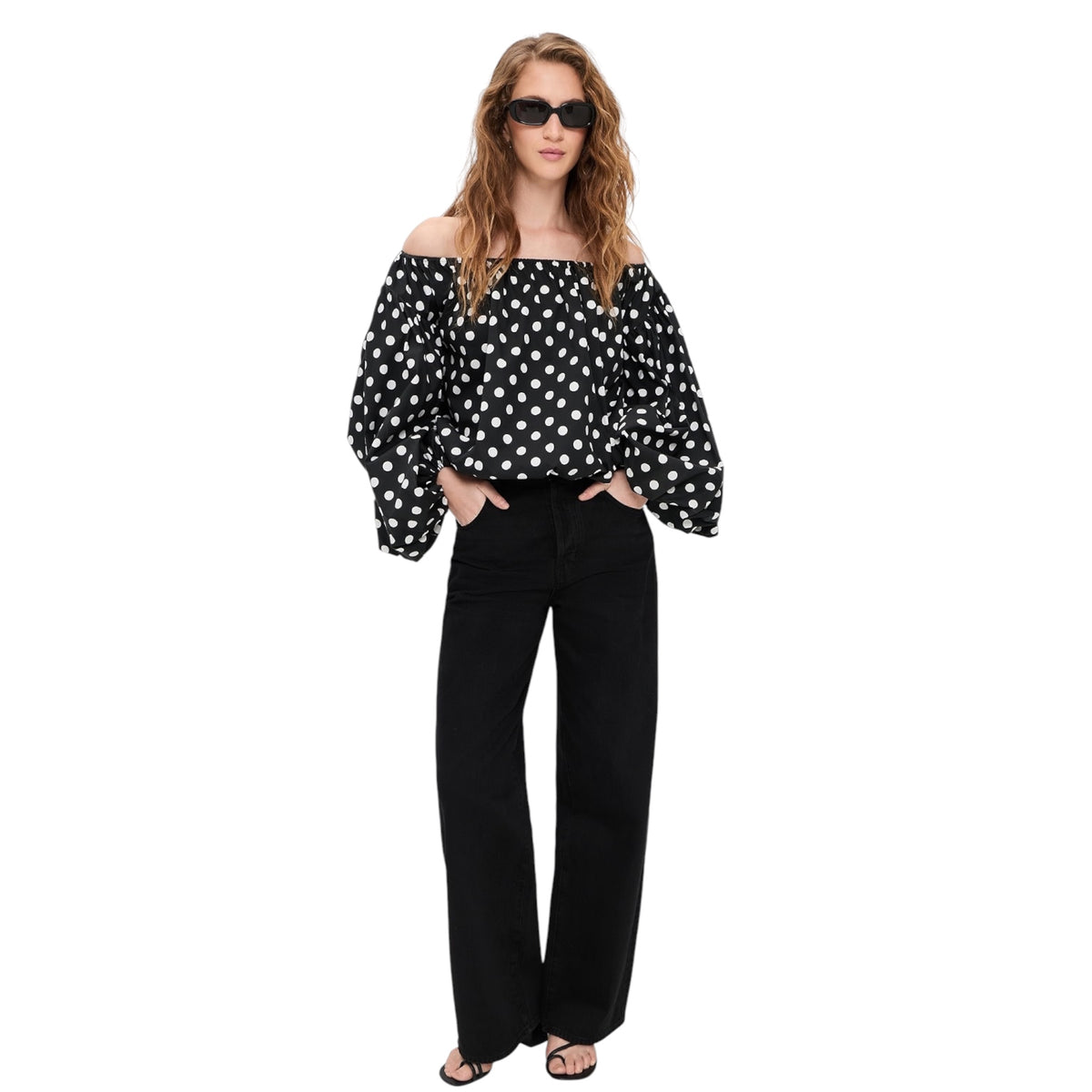 Caroline Constas Andros Off-Shoulder Polka Dot Top – Size XL