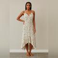 Bishop + Young Serene Summer Dress in Cream with Black Print Sz Small