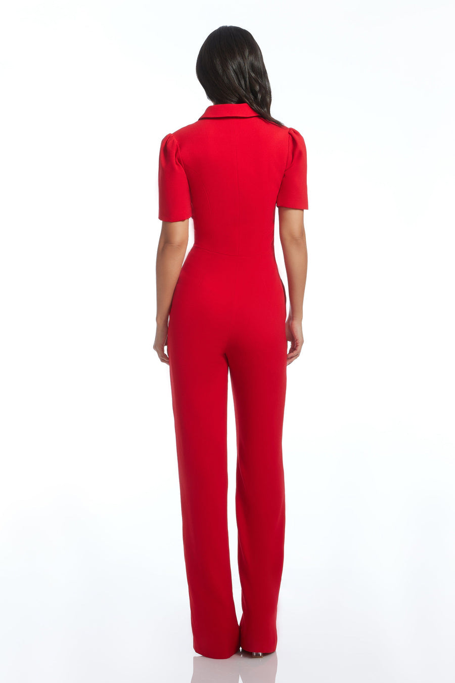 Dress The Population Gloria Jumpsuit Rouge Red Wide Leg Puff Sleeve Sz Small $248