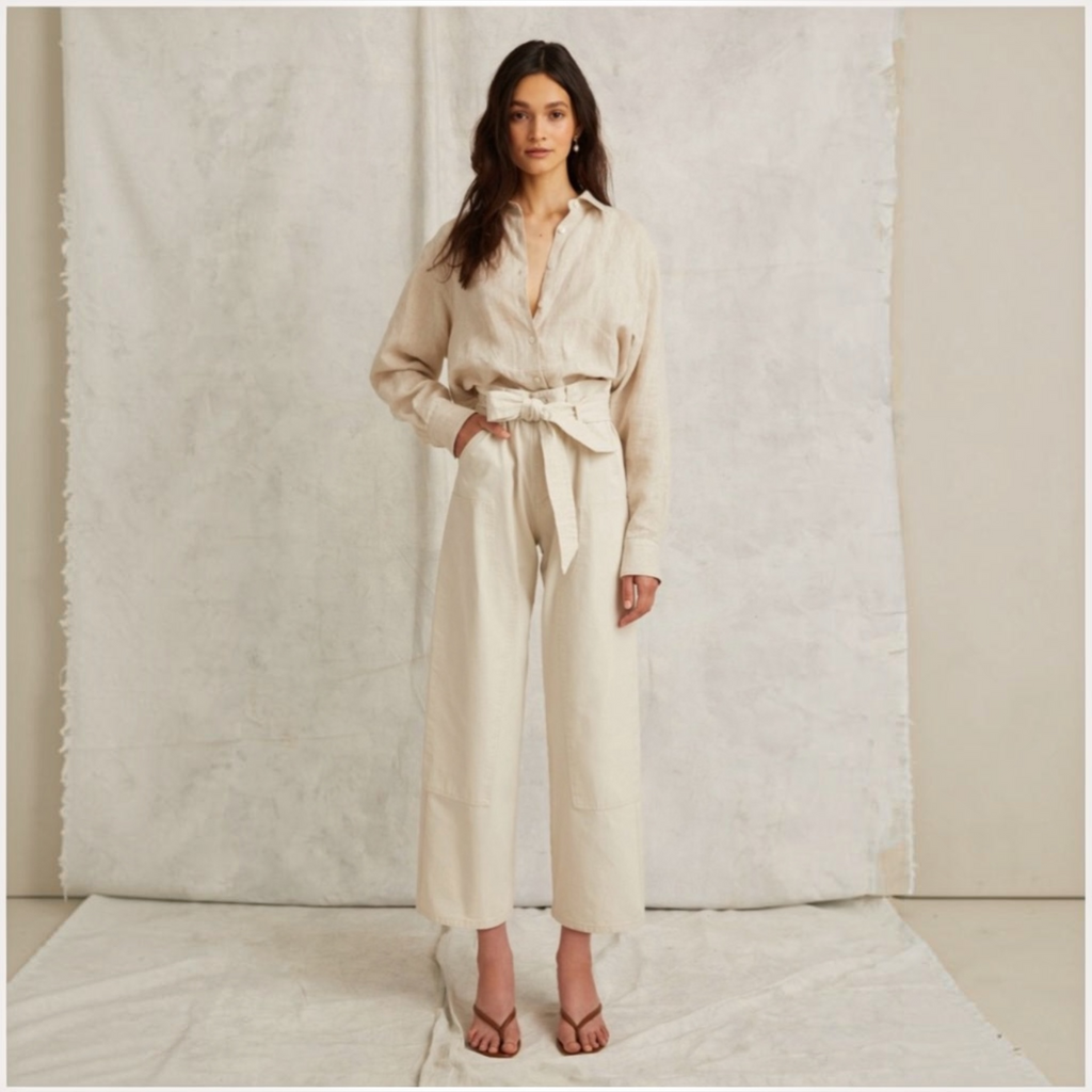 Marissa Webb Bo Paper Bag Canvas Patched Boyfriend Pant in Oat Sz 8