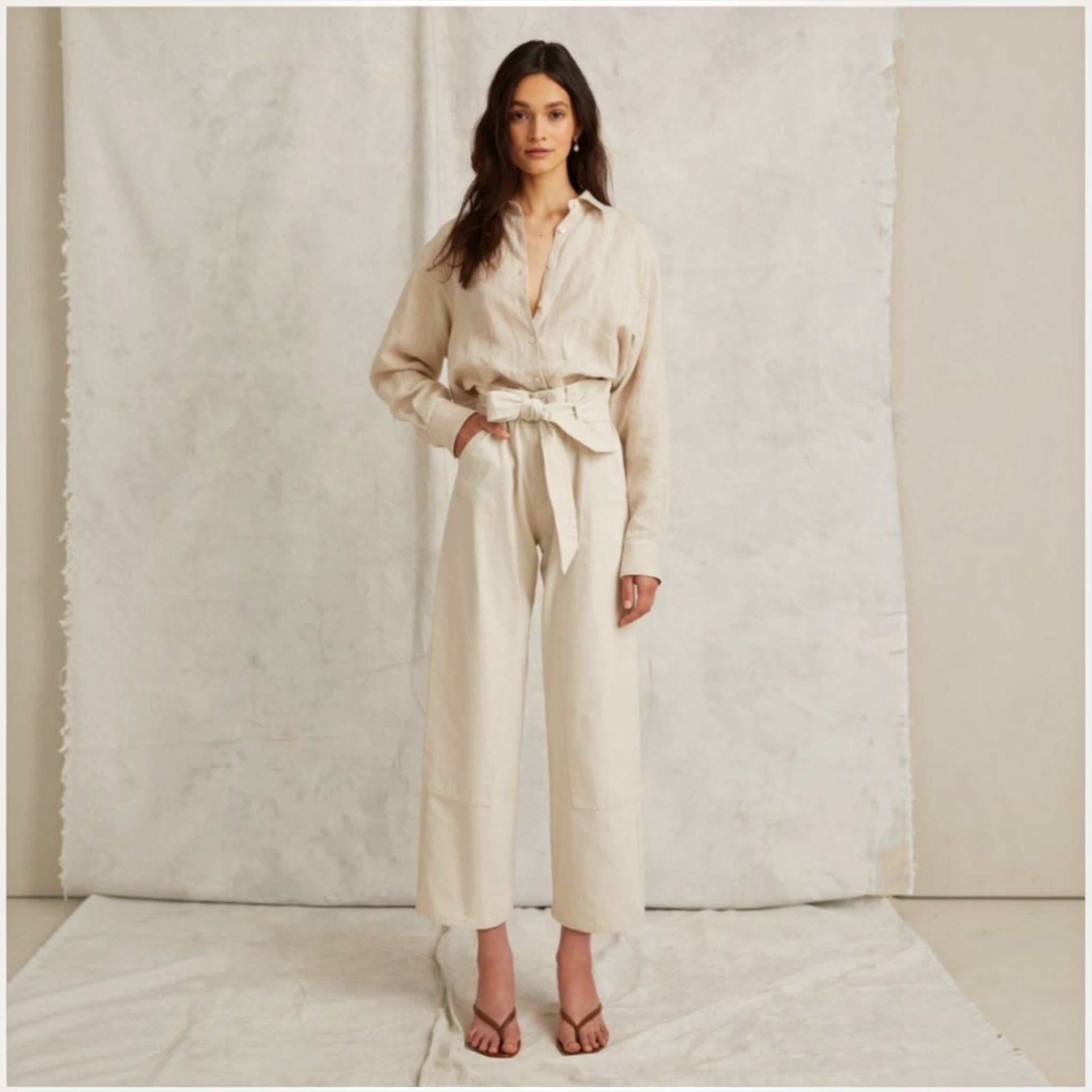 Marissa Webb Bo Paper Bag Canvas Patched Boyfriend Pant in Oat Sz 8