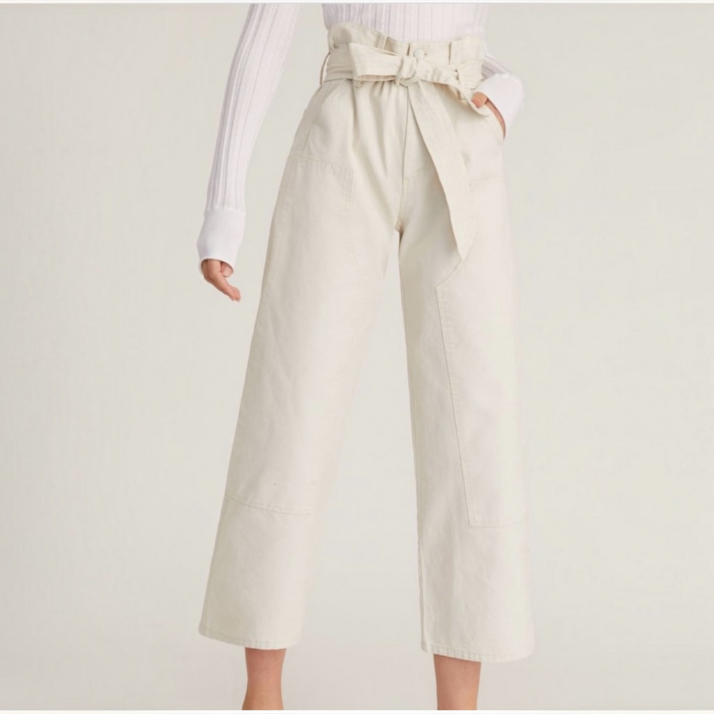 Marissa Webb Bo Paper Bag Canvas Patched Boyfriend Pant in Oat Sz 8