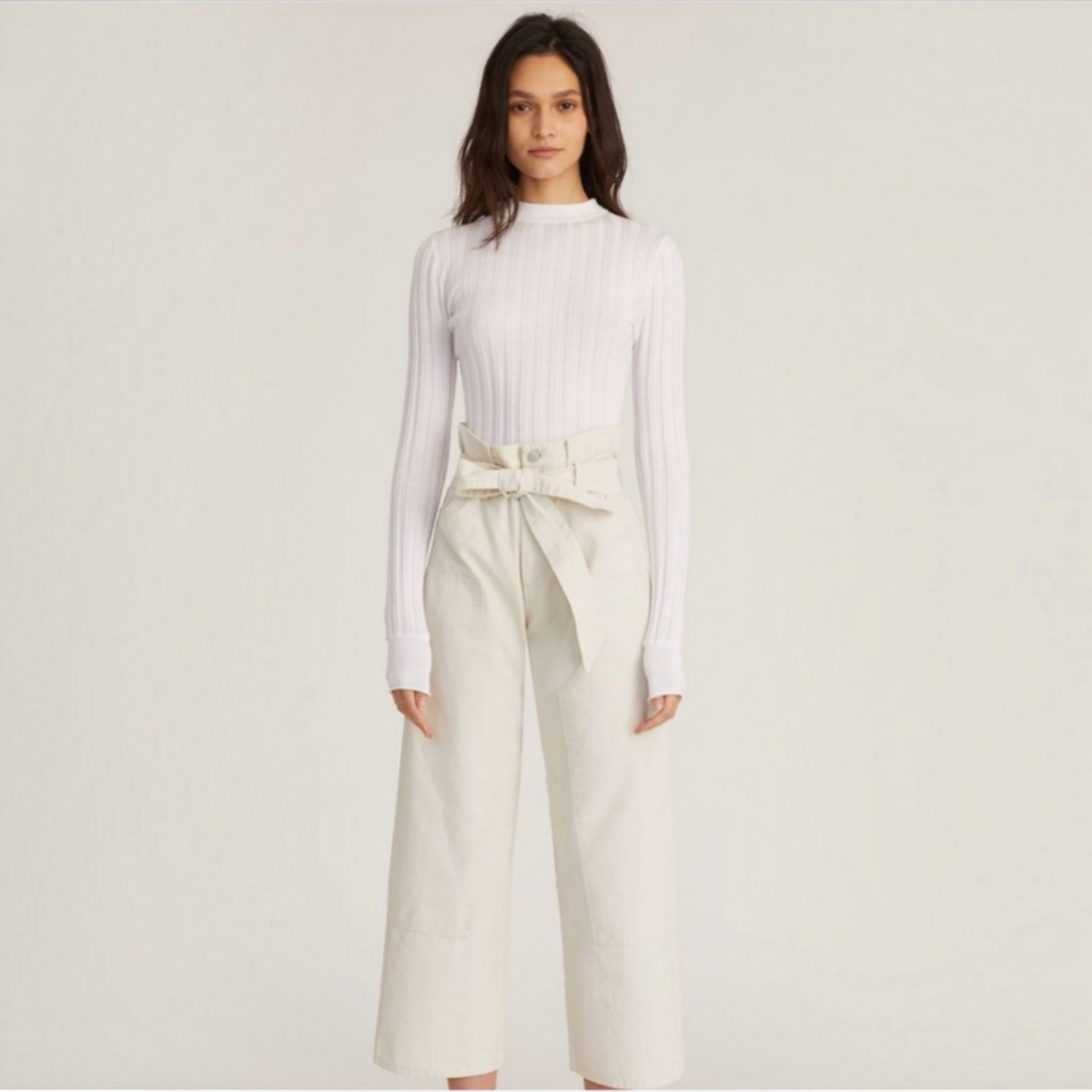 Marissa Webb Bo Paper Bag Canvas Patched Boyfriend Pant in Oat Sz 8