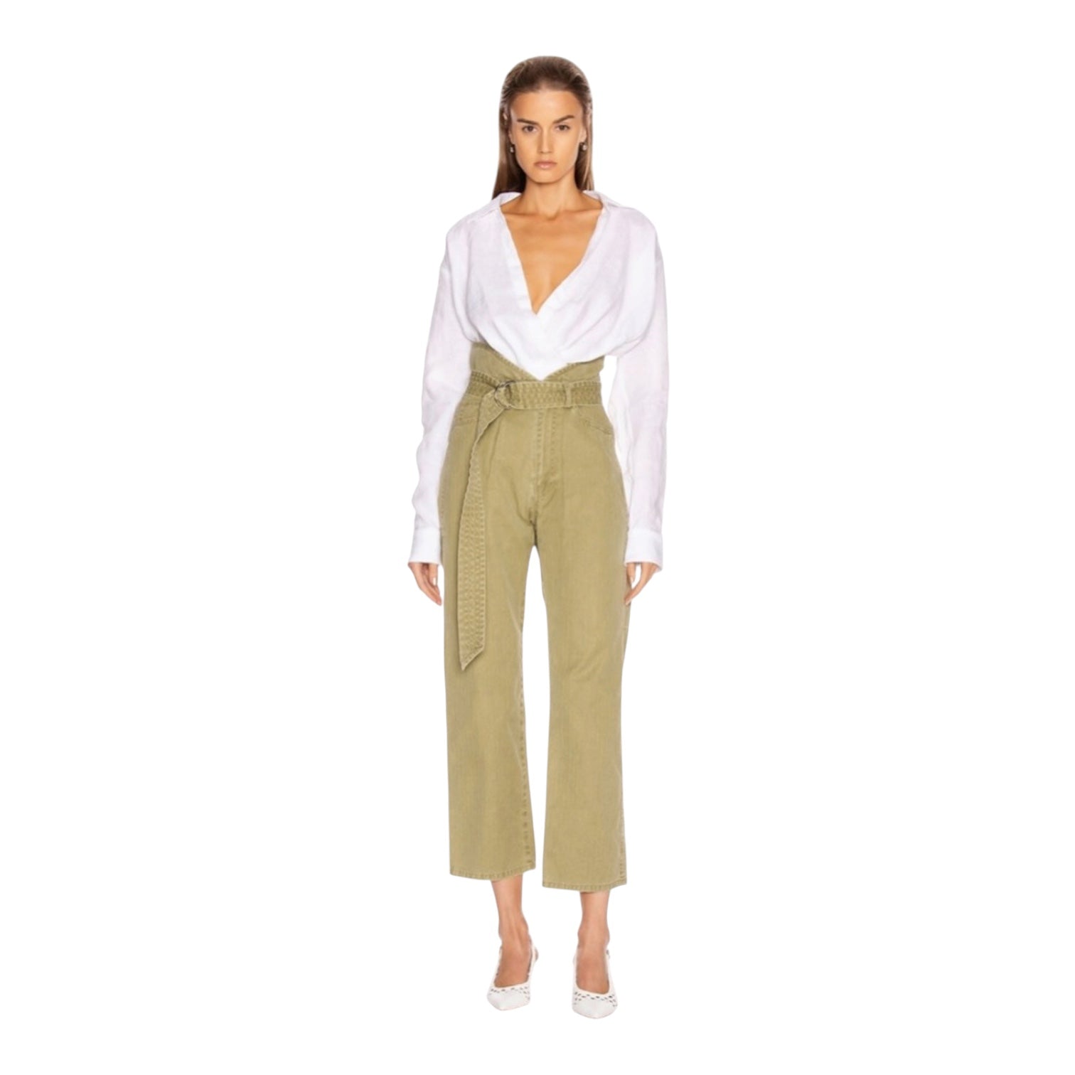 Marissa Webb Travis Heavy Canvas Pant in Khaki Green Sz 4