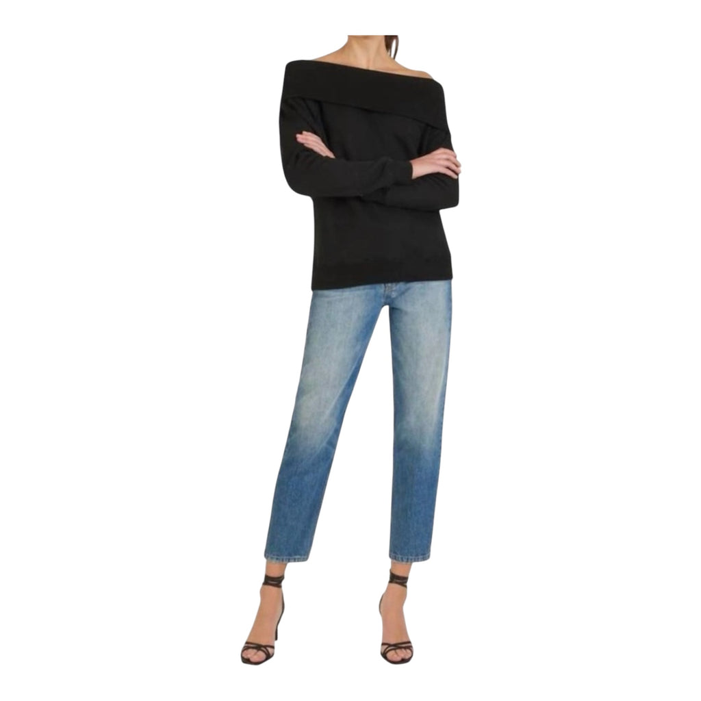 Marissa Webb So Relaxed Off the Shoulder Sweatshirt Black Sz XS