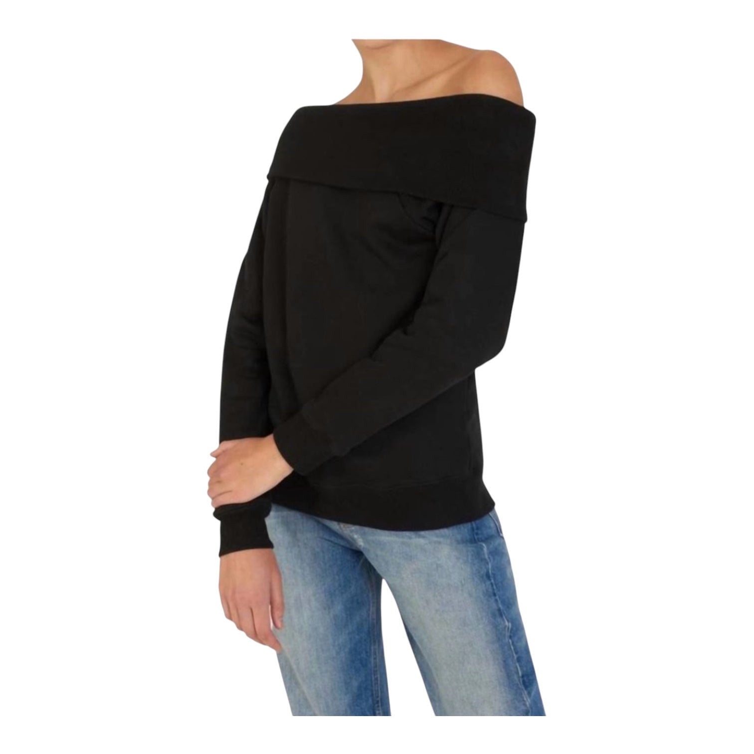 Marissa Webb So Relaxed Off the Shoulder Sweatshirt Black Sz XS