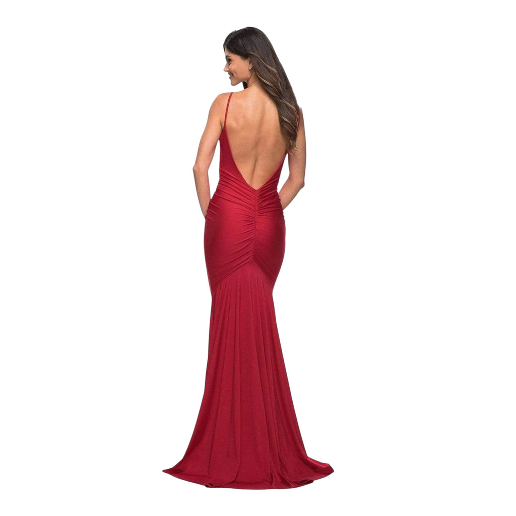 La Femme 30366 Jersey Ruched Cowl Neck Mermaid Gown in Red Size 12
