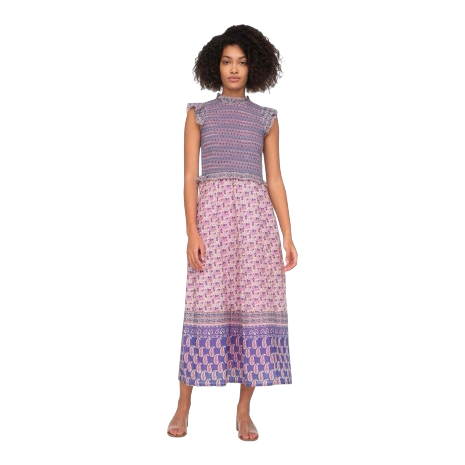 Sea New York Bianca Smocked Midi Dress Purple Pink Floral Sz 4