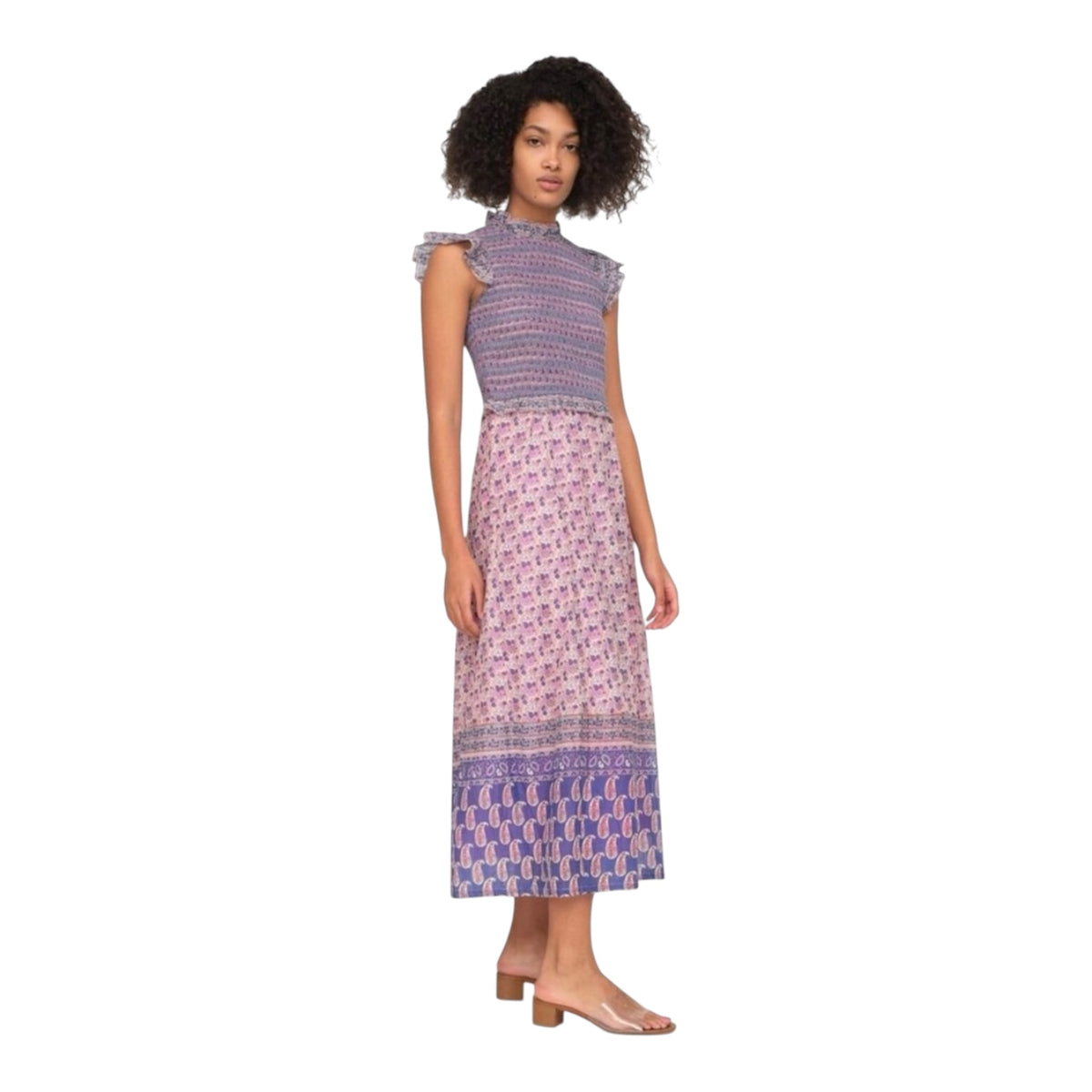 Sea New York Bianca Smocked Midi Dress Purple Pink Floral Sz 4