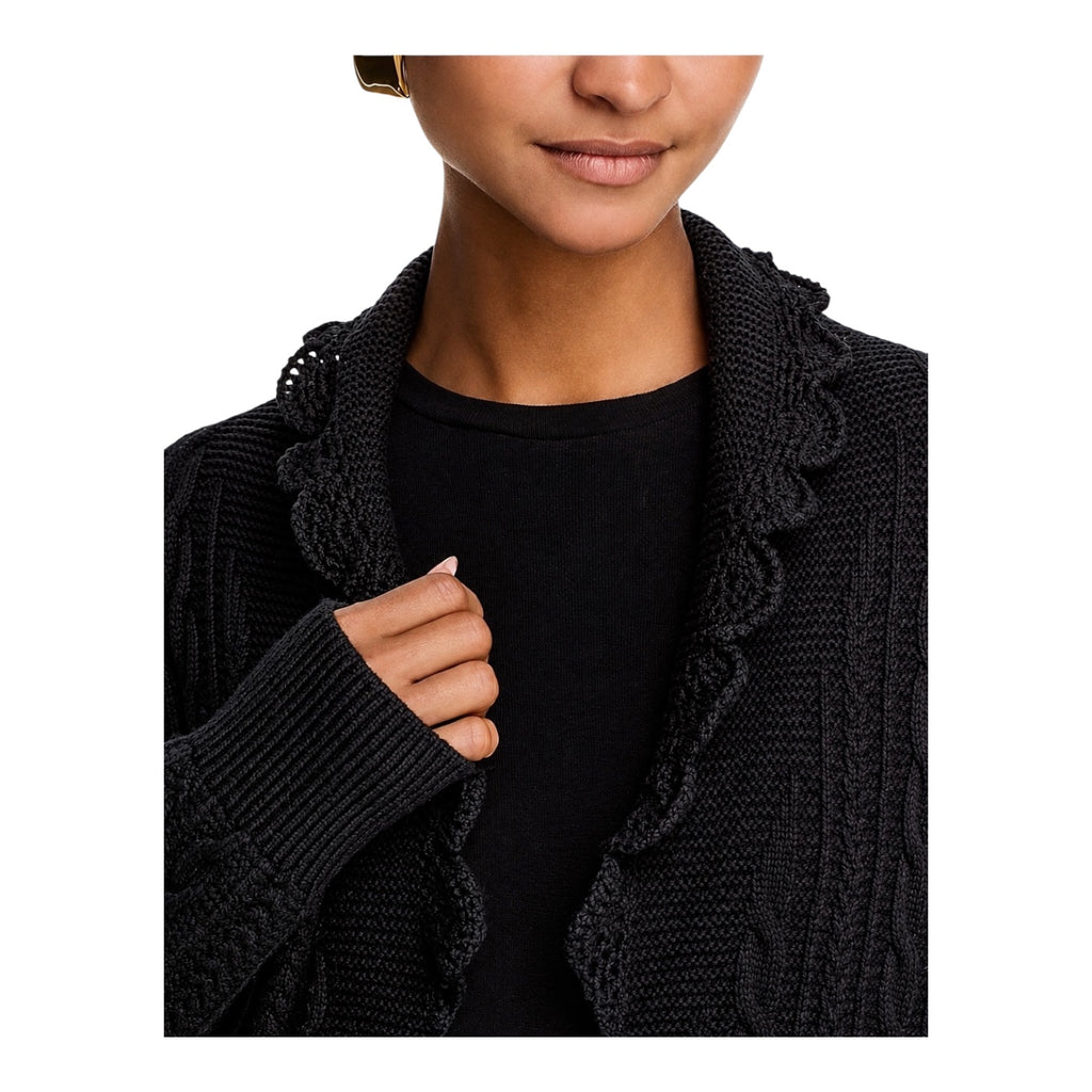 Sea New York Mariella Merino Wool Cable Knit Cardigan Sweater Black Large