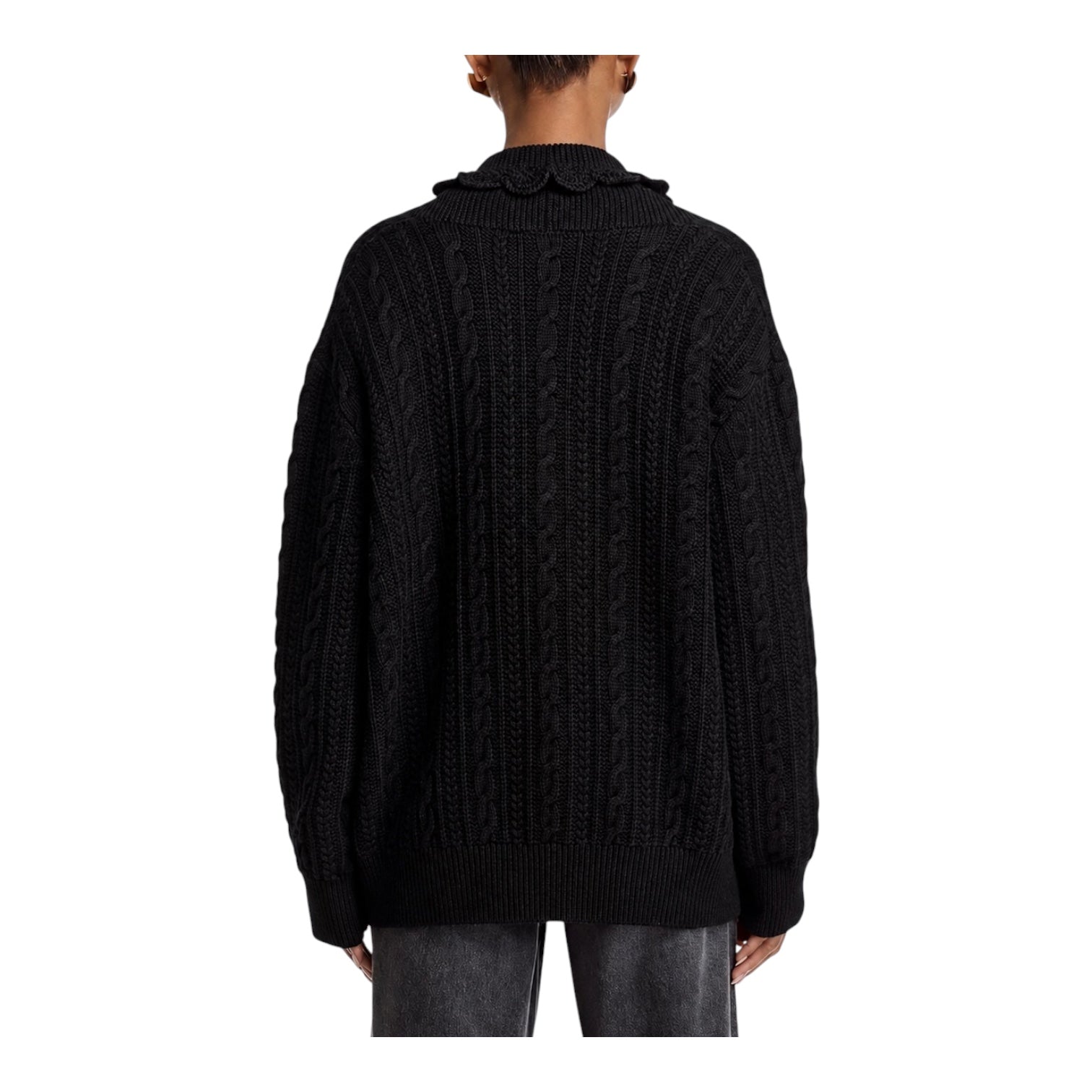 Sea New York Mariella Merino Wool Cable Knit Cardigan Sweater Black Large
