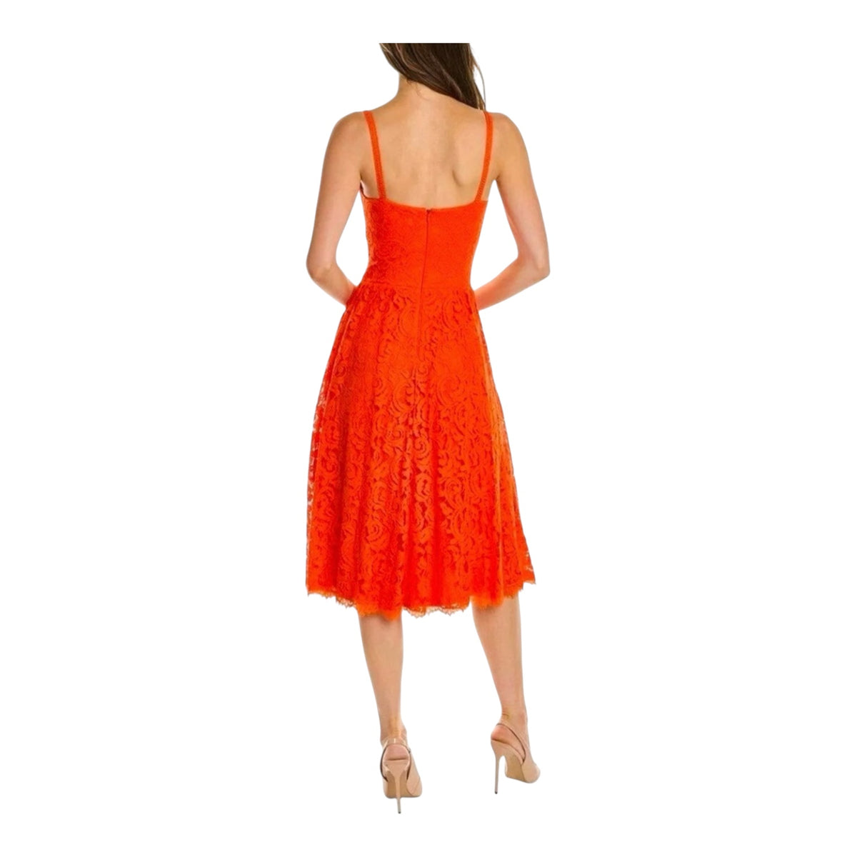 SHO by Tadashi Shoji Lace Fit-&-Flare Midi Dress in Tango Orange Sz 00