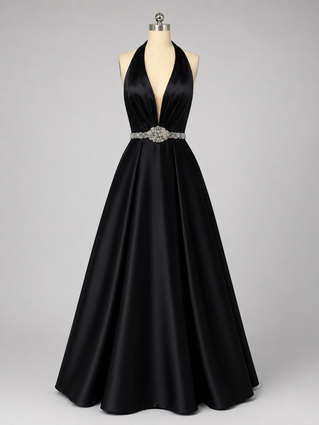 Sherri Hill 51588 Black  Halter Ball Gown Beaded Waist Dress Size 2 $598