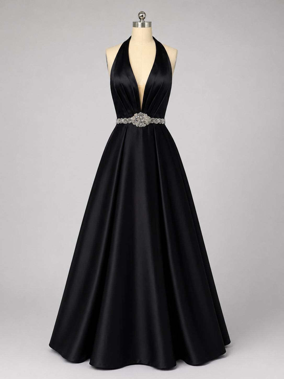Sherri Hill 51588 Black  Halter Ball Gown Beaded Waist Dress Size 2 $598