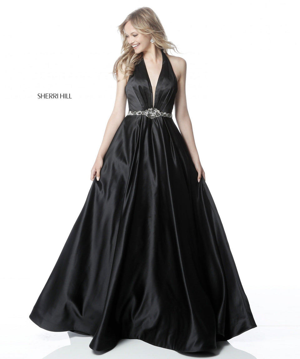 Sherri Hill 51588 Black  Halter Ball Gown Beaded Waist Dress Size 2 $598