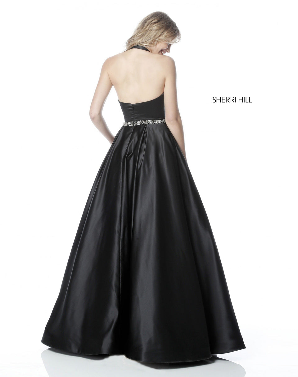 Sherri Hill 51588 Black  Halter Ball Gown Beaded Waist Dress Size 2 $598