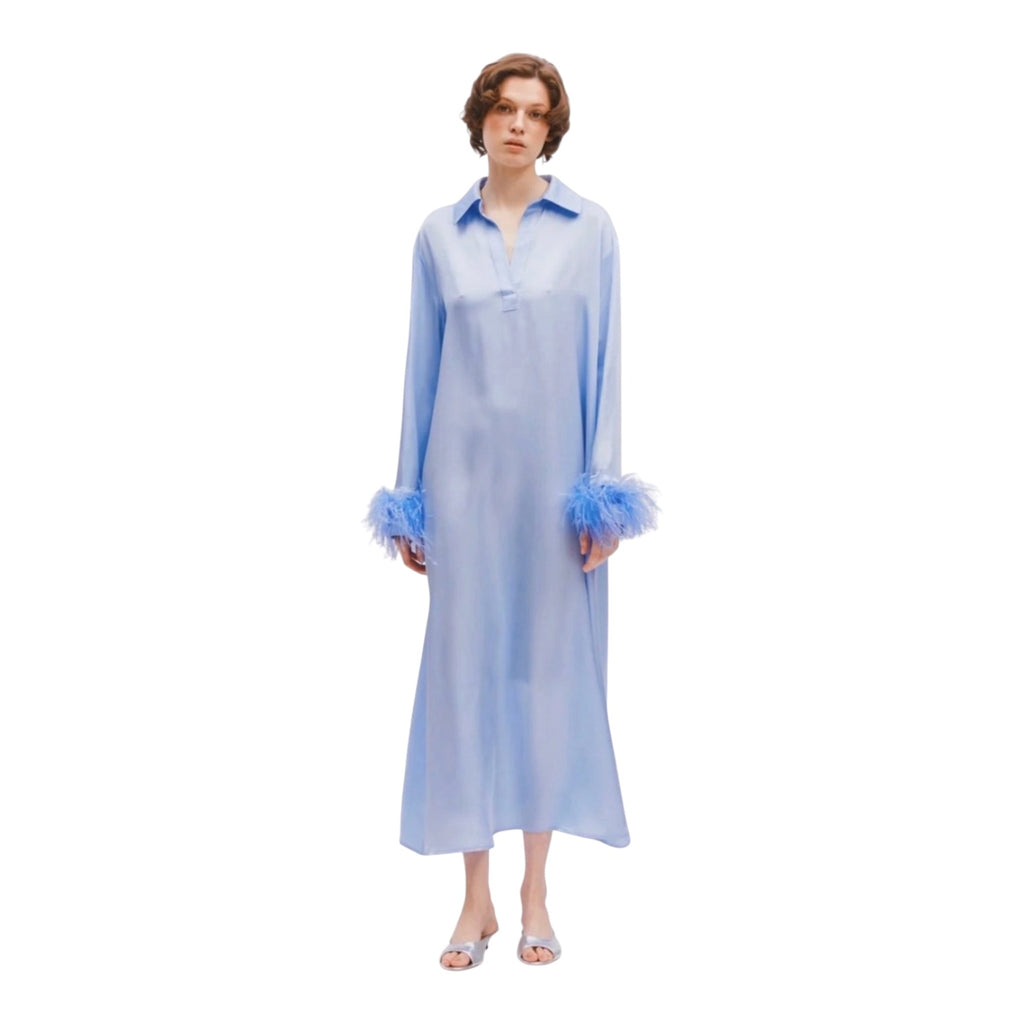 Sleeper Luna Maxi Dress with Detachable Feathers Blue Womens Size XS
