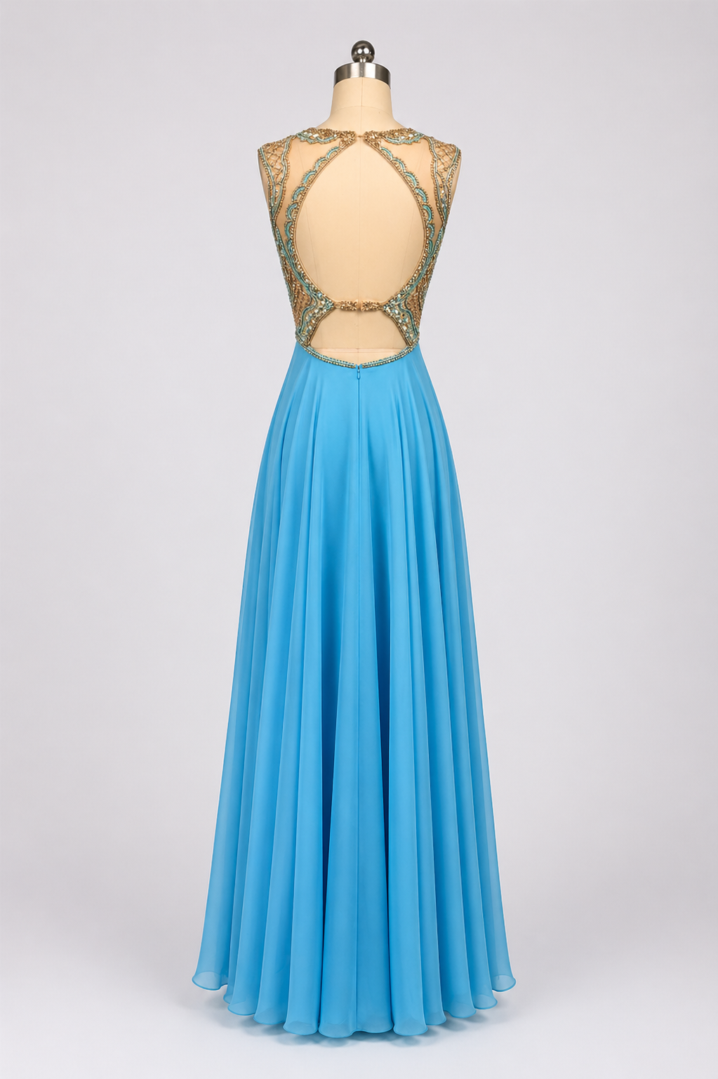 Sherri Hill 50160 Light Blue Beaded Illusion Chiffon Gown Dress Size 2 $450