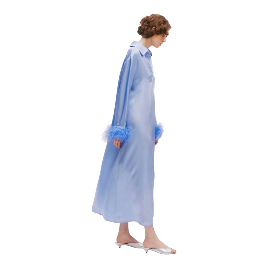 Sleeper Luna Maxi Dress with Detachable Feathers Blue Womens Size XS