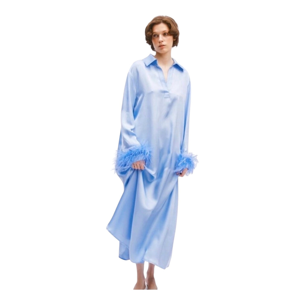 Sleeper Luna Maxi Dress with Detachable Feathers Blue Womens Size XS