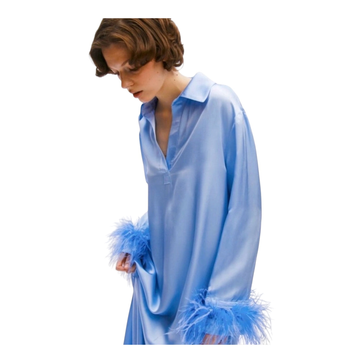 Sleeper Luna Maxi Dress with Detachable Feathers Blue Womens Size XS