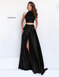 Sherri Hill 11330 Black Two Piece Halter High Slit Prom Gown Dress Size 4 $498
