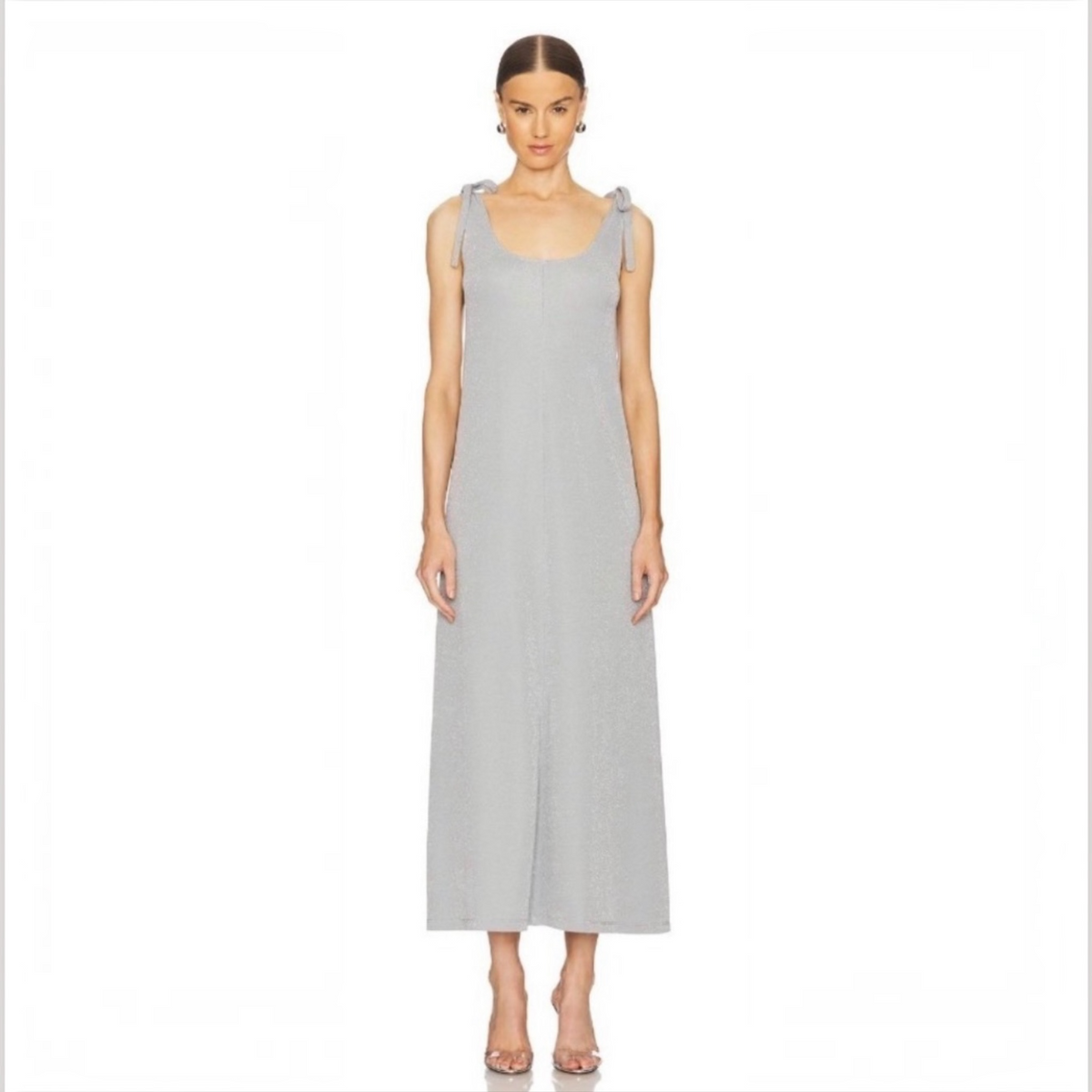 SLEEPER Kylie Lurex Slip Dress in Silver