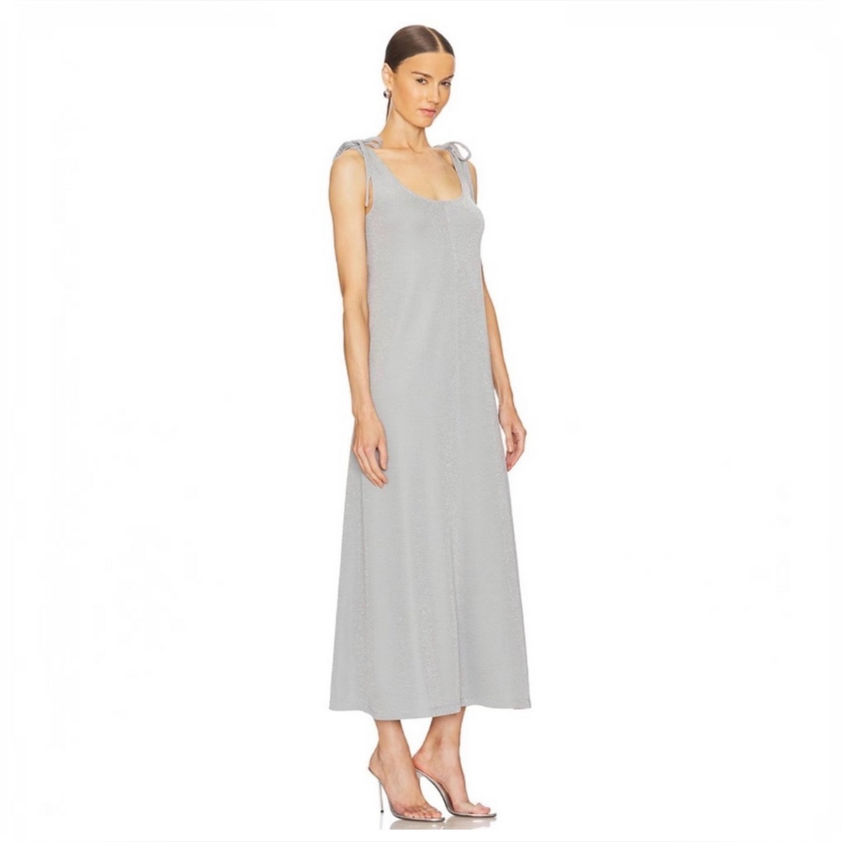 SLEEPER Kylie Lurex Slip Dress in Silver