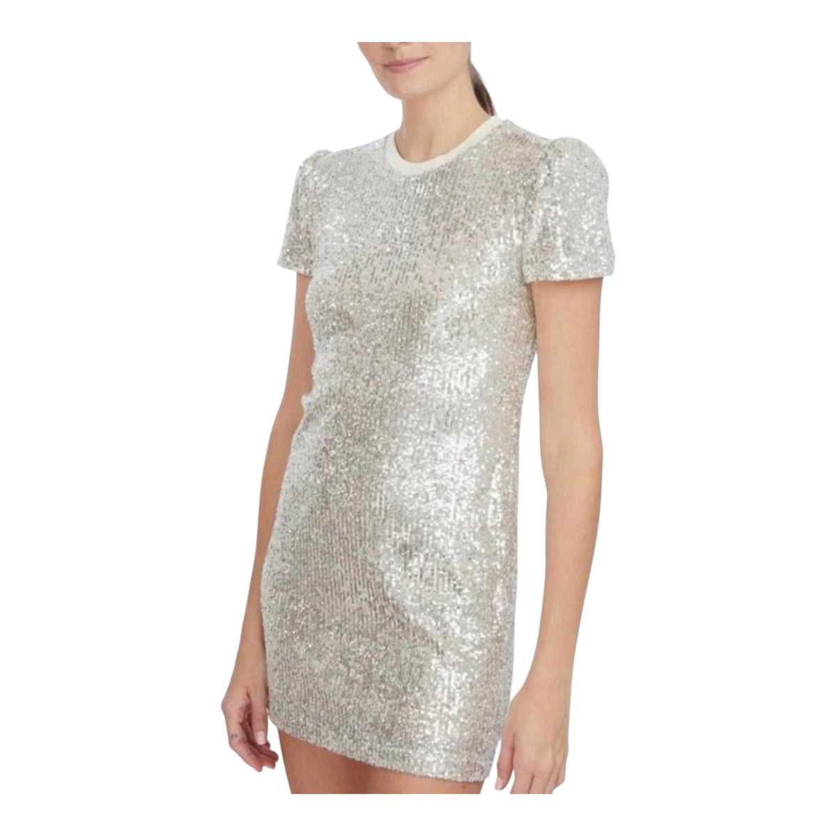 Generation Love Donna Sequin Puff Sleeve Mini Dress in ARGENTO Sz Small