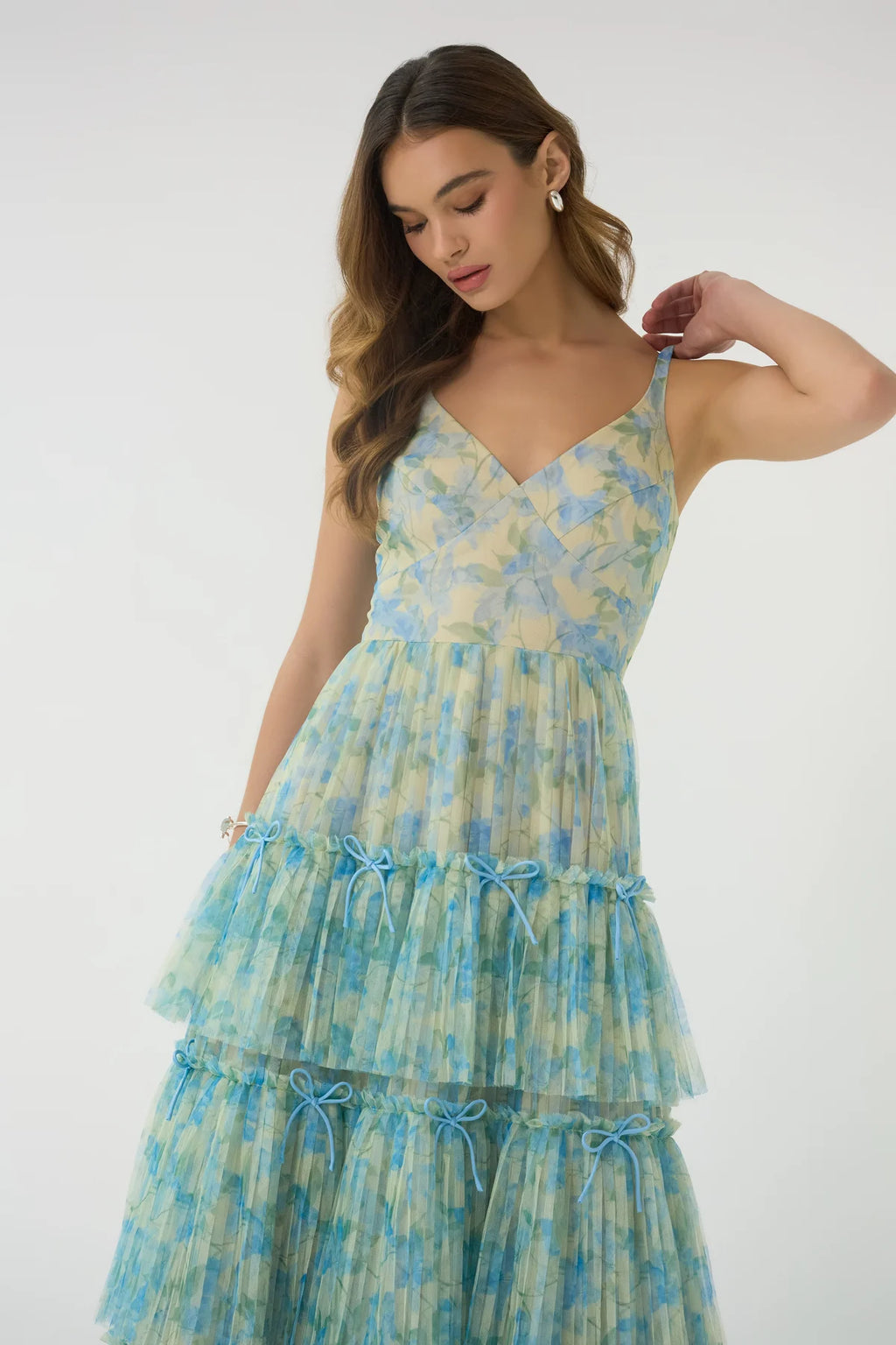 Hutch Madi Gown Watercolor Daffodil Tiered Tulle Maxi Dress Size 2