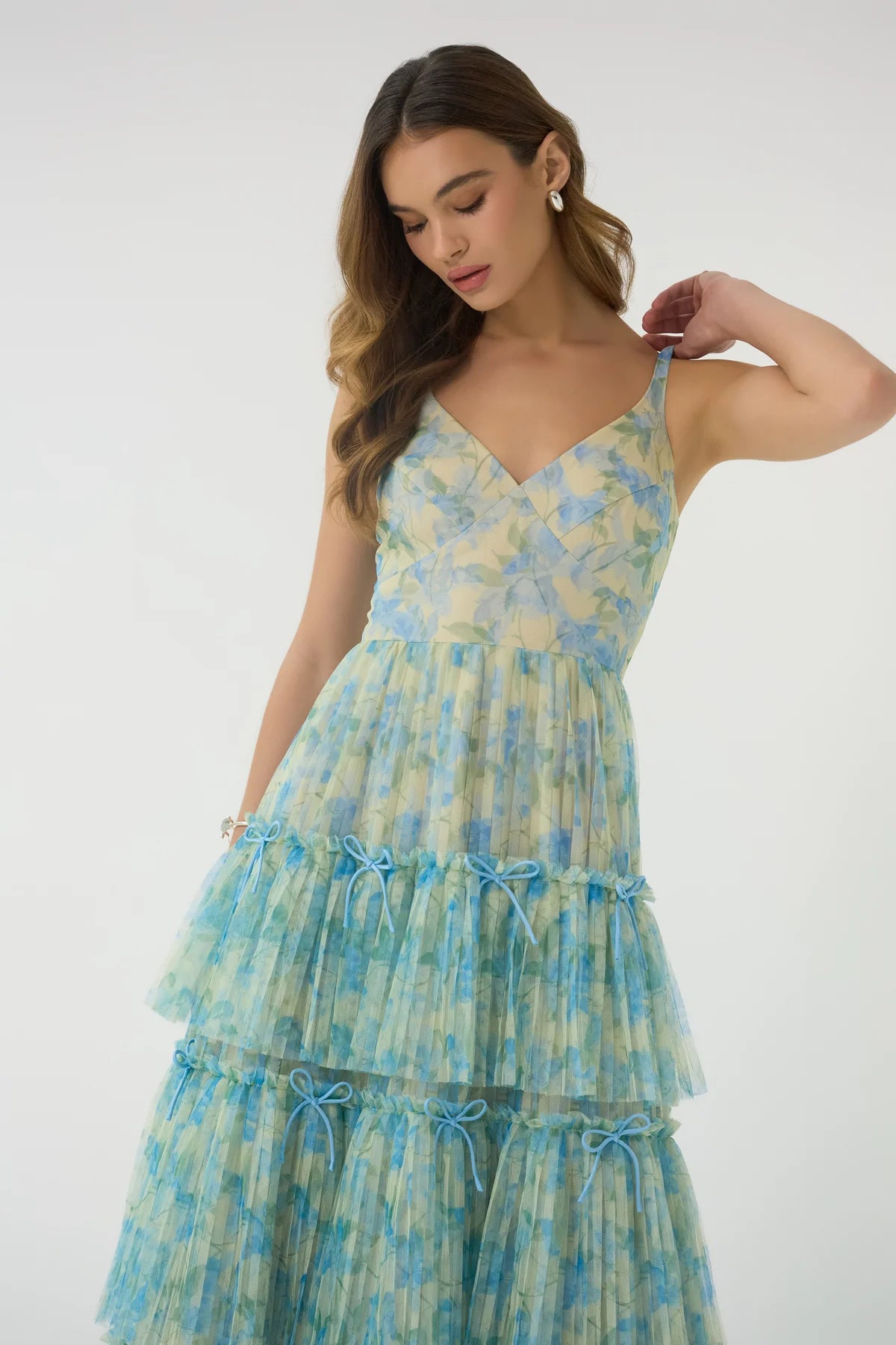 Hutch Madi Gown Watercolor Daffodil Tiered Tulle Maxi Dress Size 2
