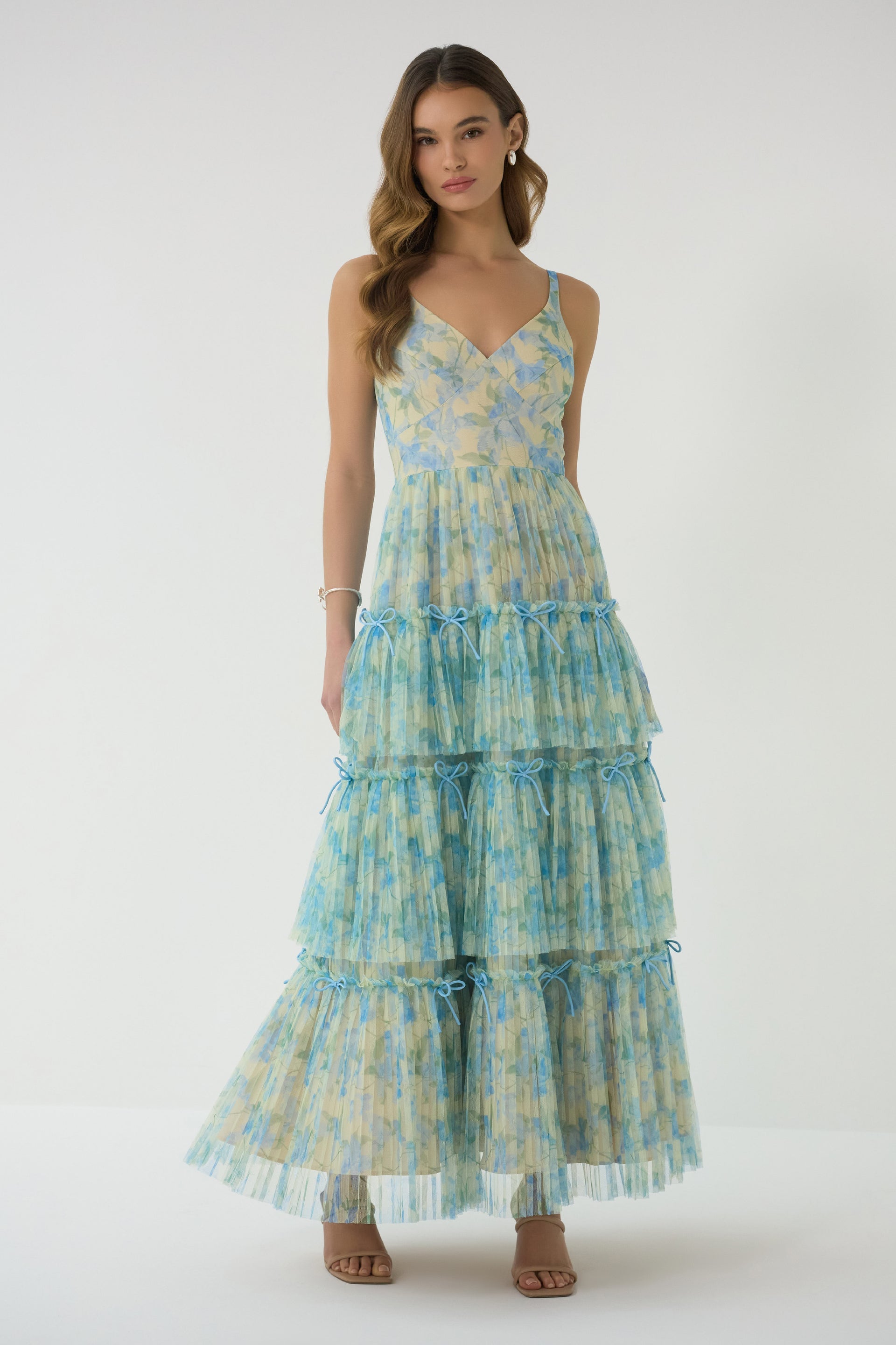 Hutch Madi Gown Watercolor Daffodil Tiered Tulle Maxi Dress Size 2