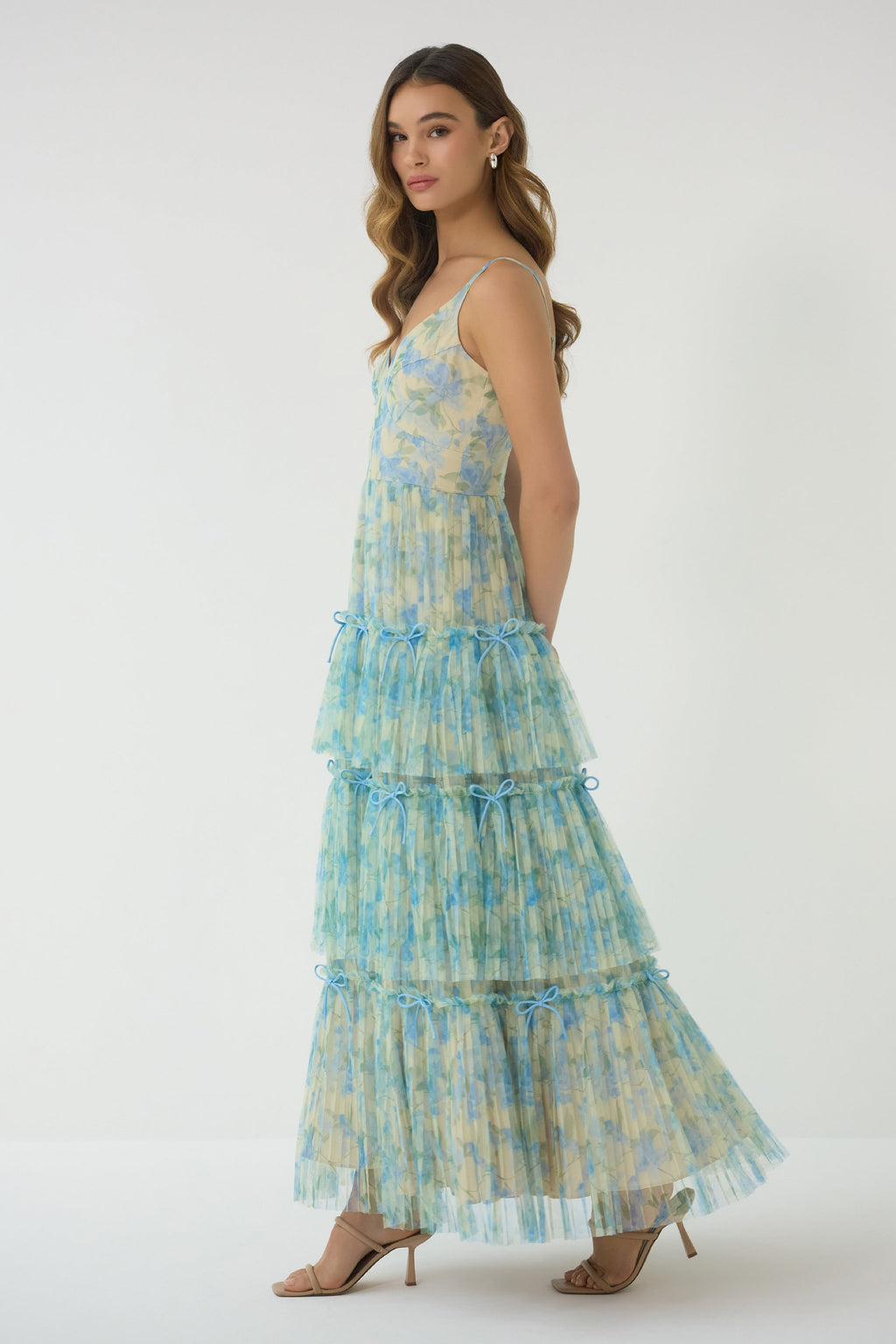 Hutch Madi Gown Watercolor Daffodil Tiered Tulle Maxi Dress Size 2