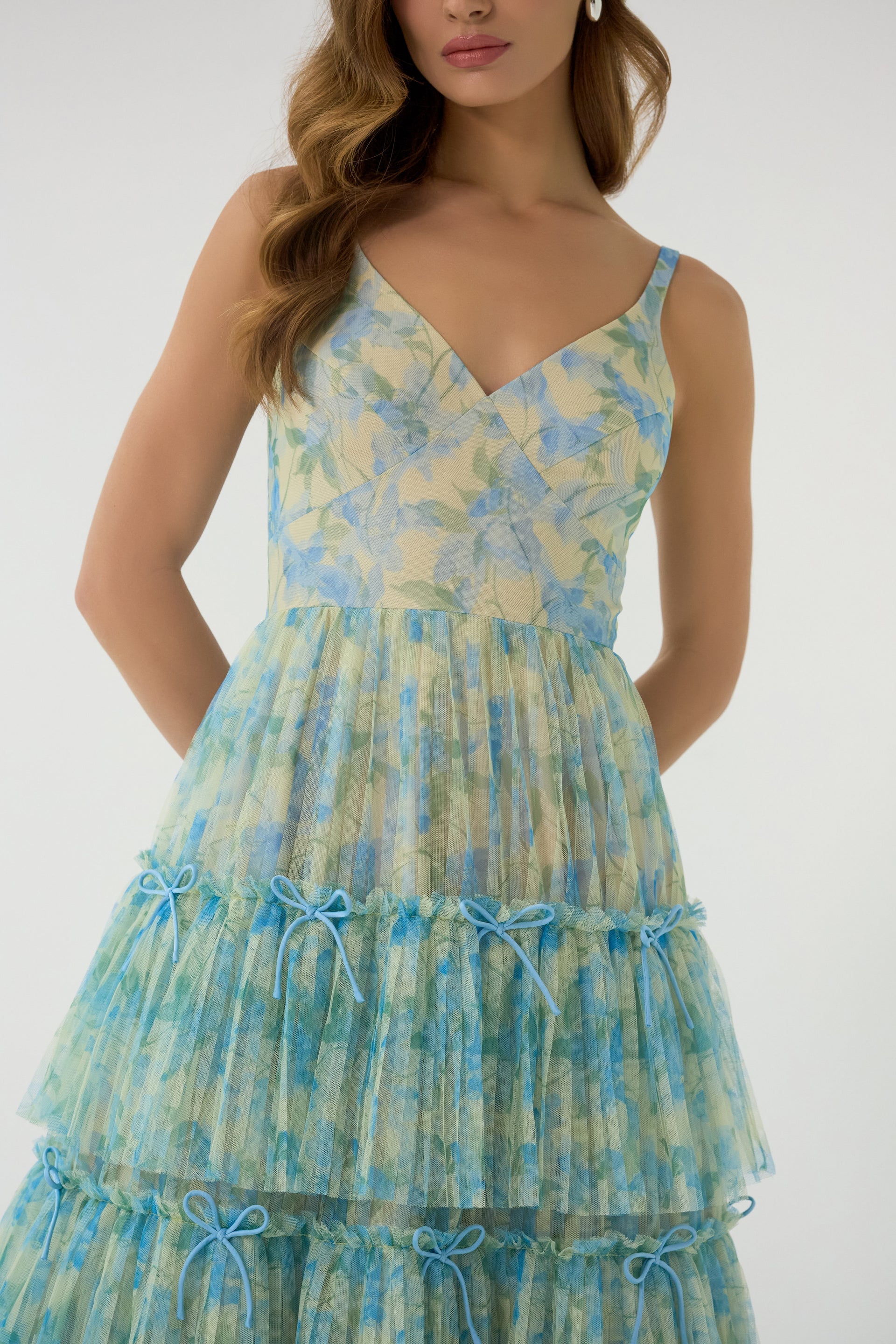 Hutch Madi Gown Watercolor Daffodil Tiered Tulle Maxi Dress Size 2