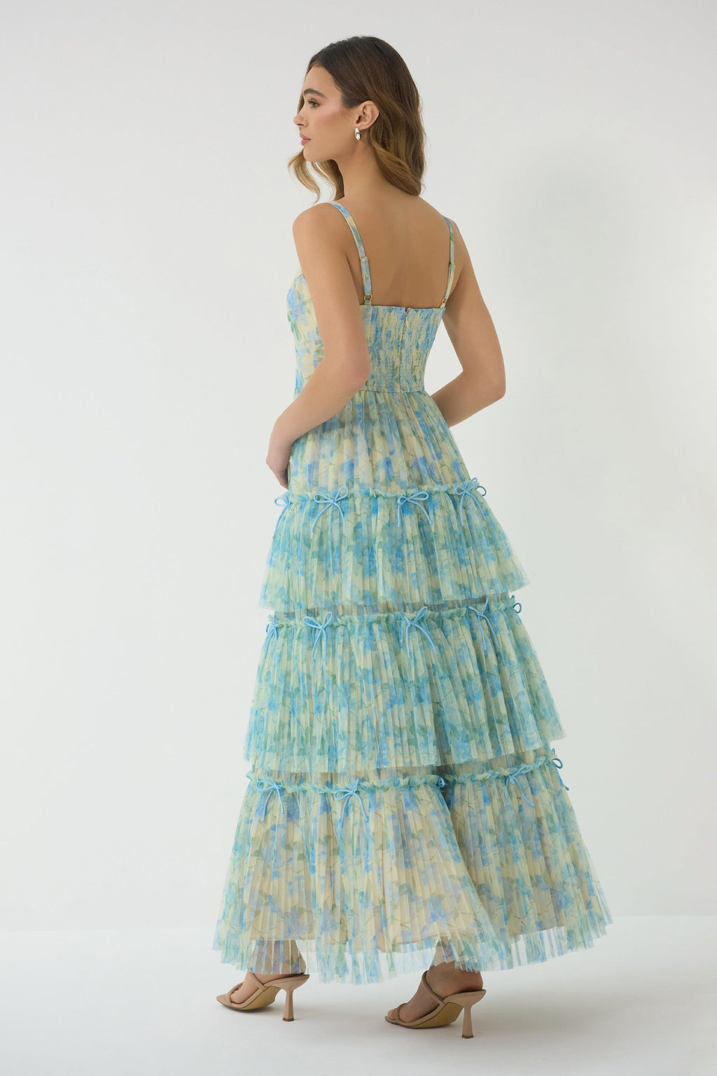 Hutch Madi Gown Watercolor Daffodil Tiered Tulle Maxi Dress Size 2
