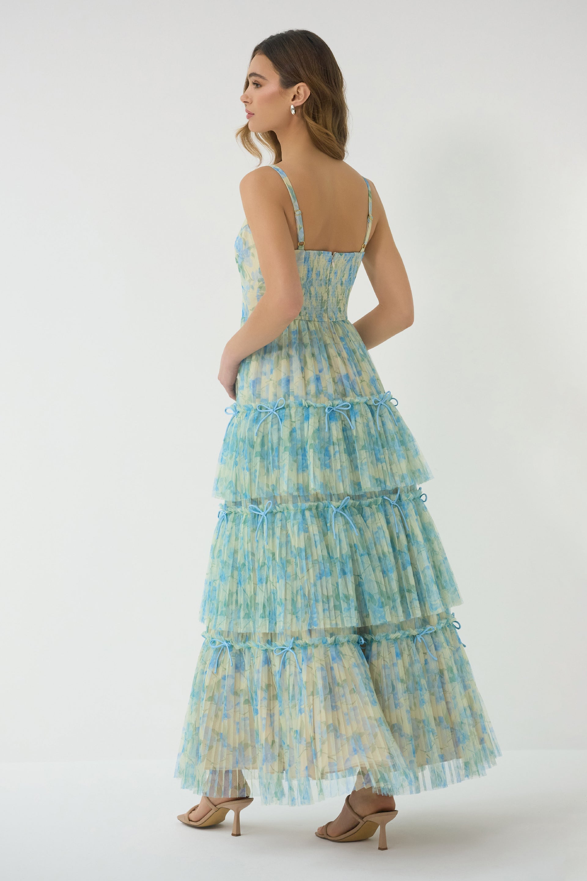 Hutch Madi Gown Watercolor Daffodil Tiered Tulle Maxi Dress Size 2