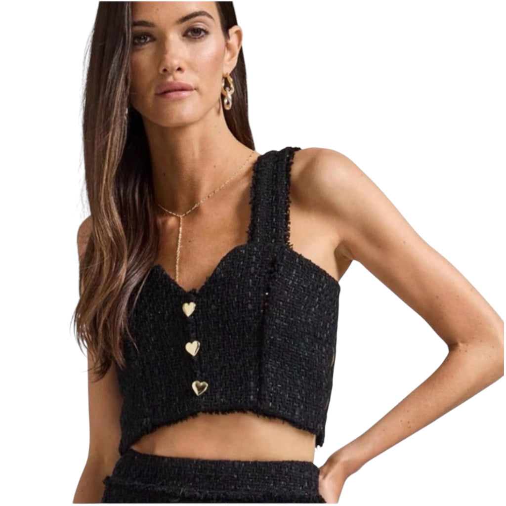 Generation Love Mina Cropped Tweed Top in Black Sz XS