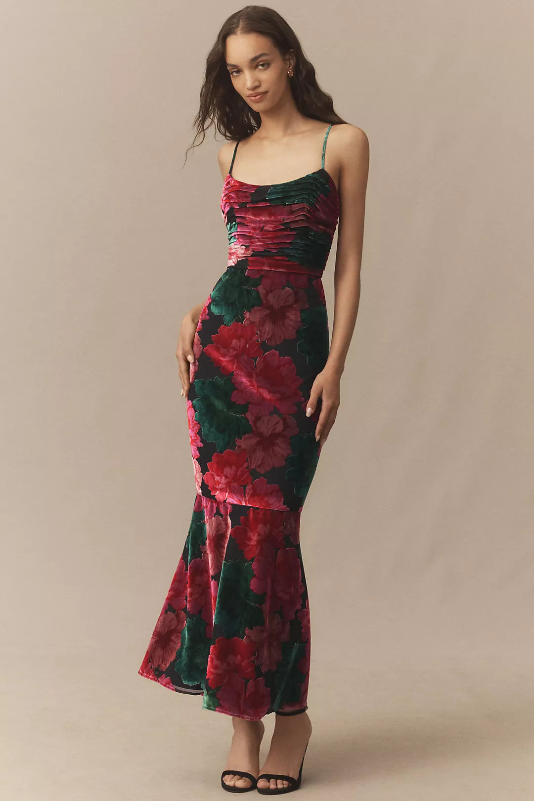 Hutch Tylia Ruched Floral Velvet Maxi Dress Size 2