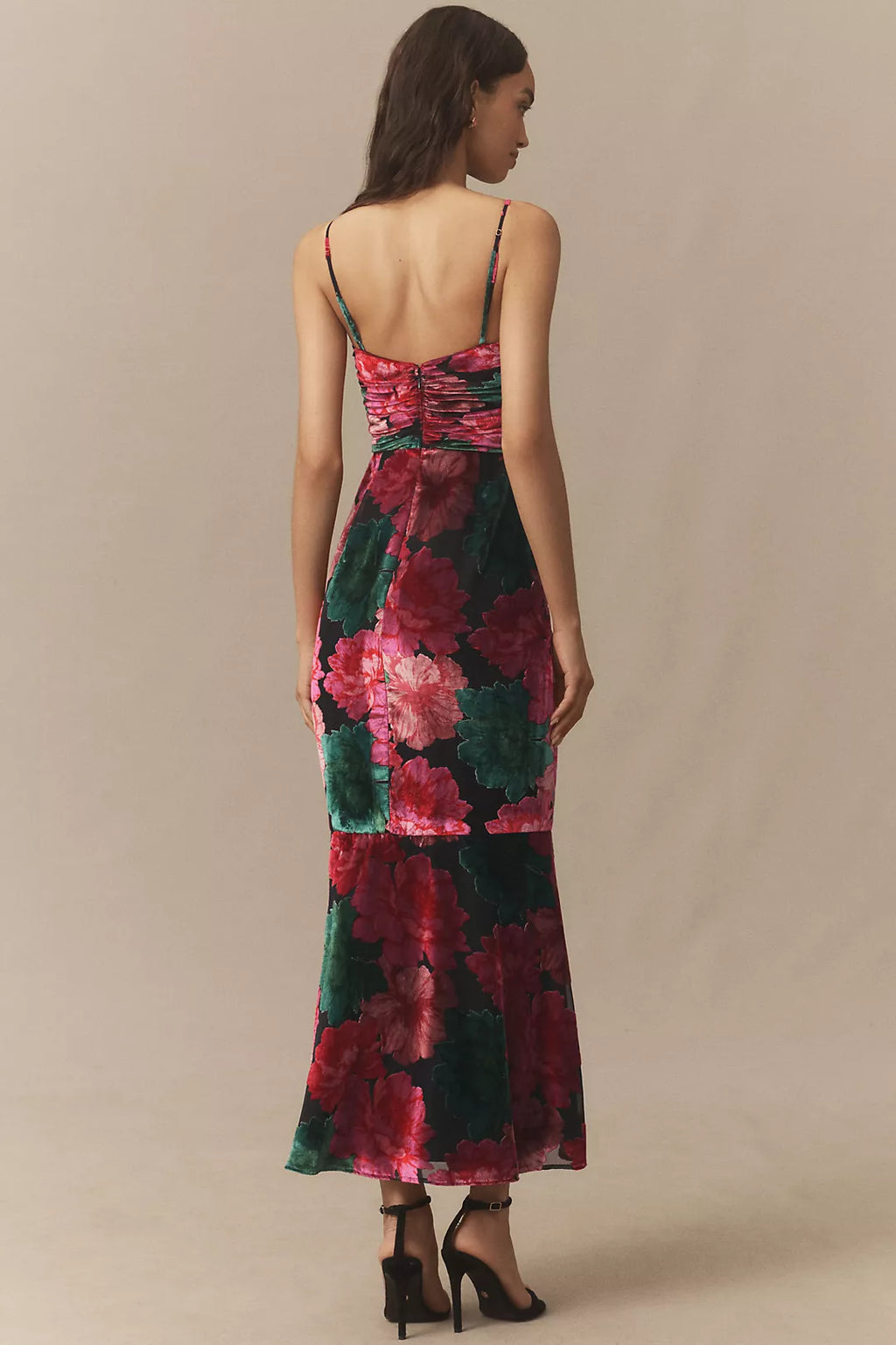 Hutch Tylia Ruched Floral Velvet Maxi Dress Size 2