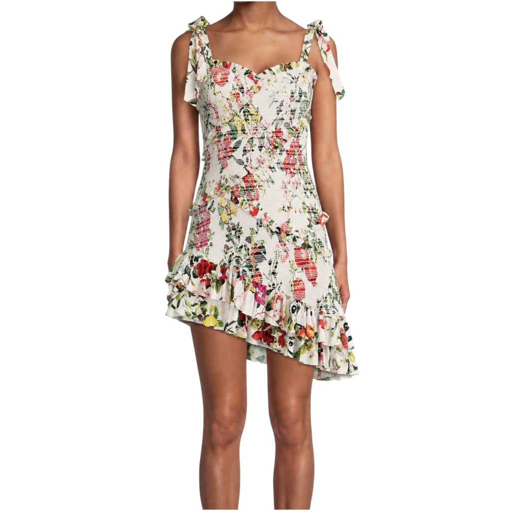 Rococo Sand Smocked Floral Ruffle Mini Dress Sz Large