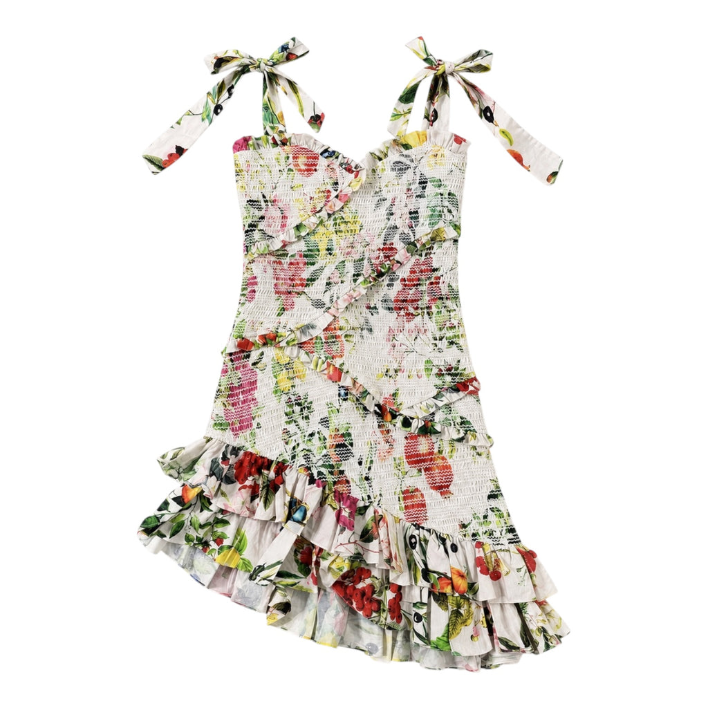 Rococo Sand Smocked Floral Ruffle Mini Dress Sz Large