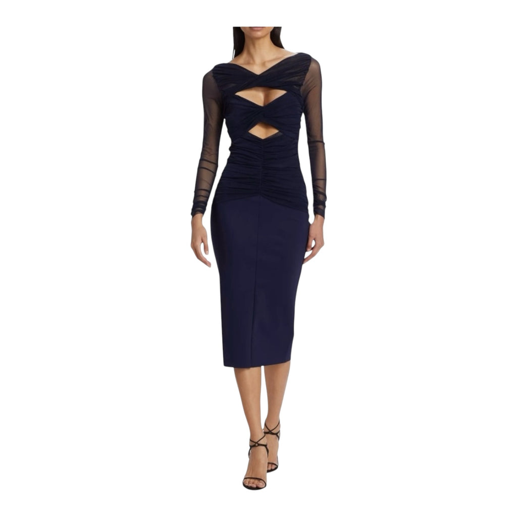 Chiara Boni Leitha Mesh CutOut Midi-Dress Blue Notte Sz 12