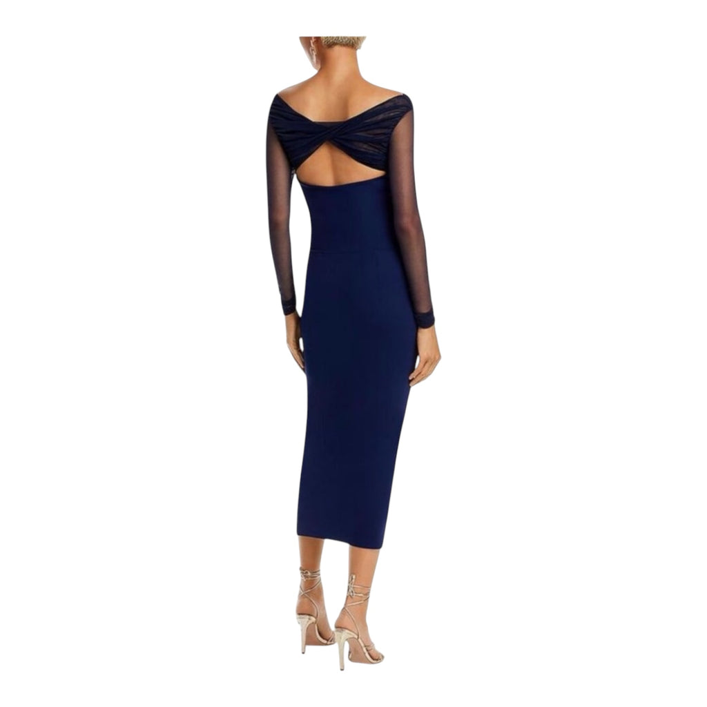Chiara Boni Leitha Mesh CutOut Midi-Dress Blue Notte Sz 12