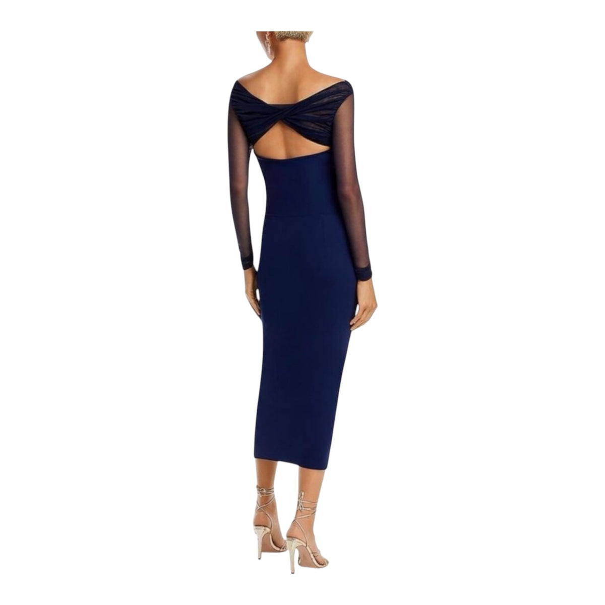 Chiara Boni Leitha Mesh CutOut Midi-Dress Blue Notte Sz 12