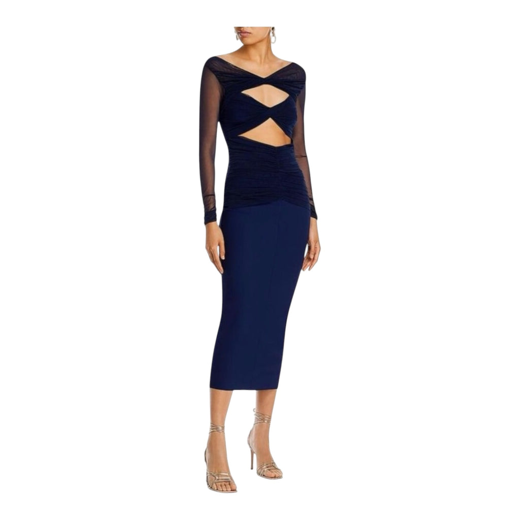 Chiara Boni Leitha Mesh CutOut Midi-Dress Blue Notte Sz 12