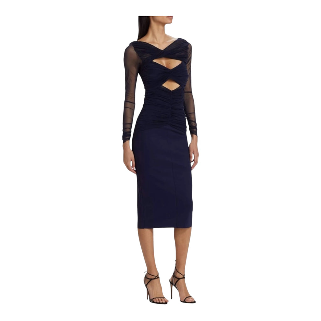 Chiara Boni Leitha Mesh CutOut Midi-Dress Blue Notte Sz 12