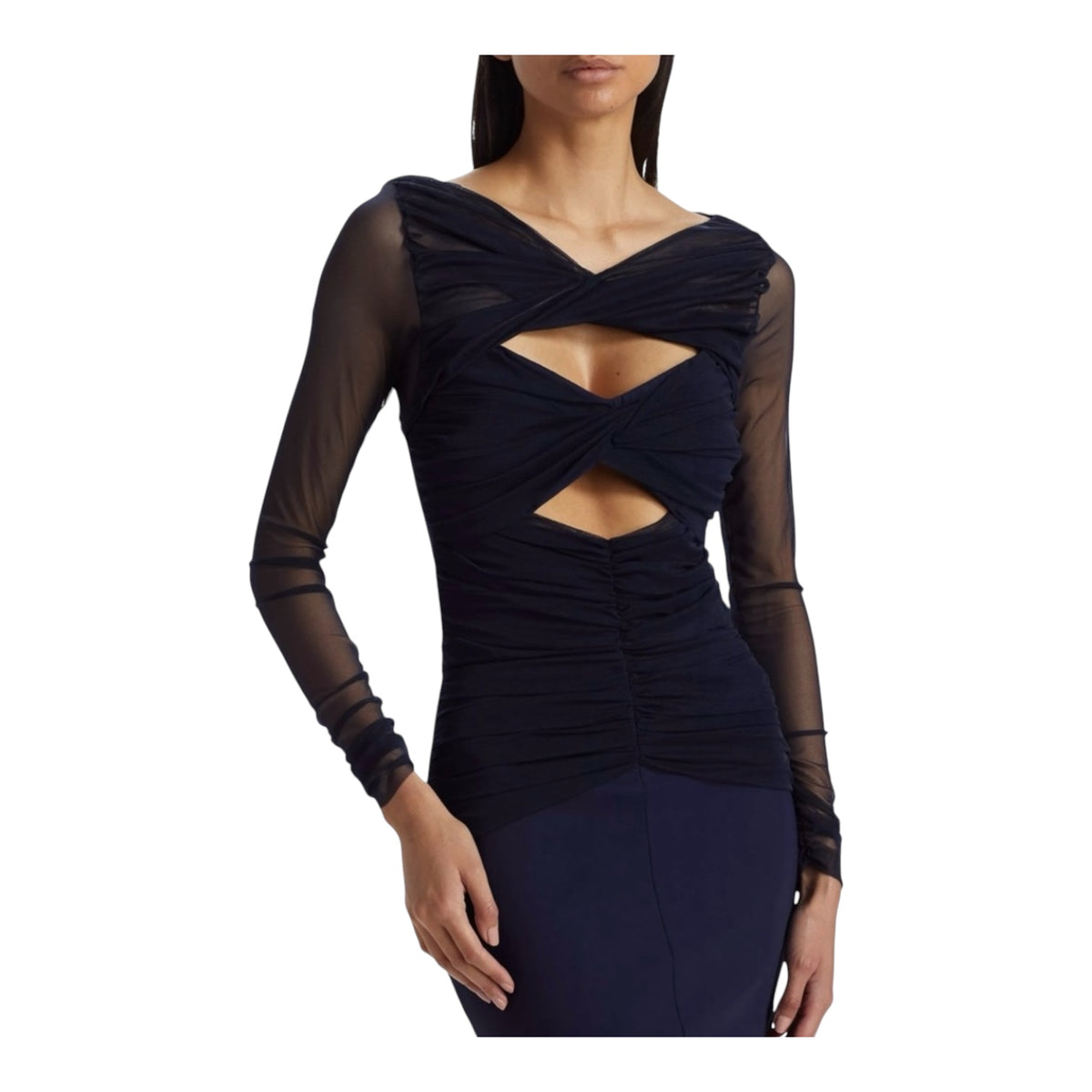 Chiara Boni Leitha Mesh CutOut Midi-Dress Blue Notte Sz 12