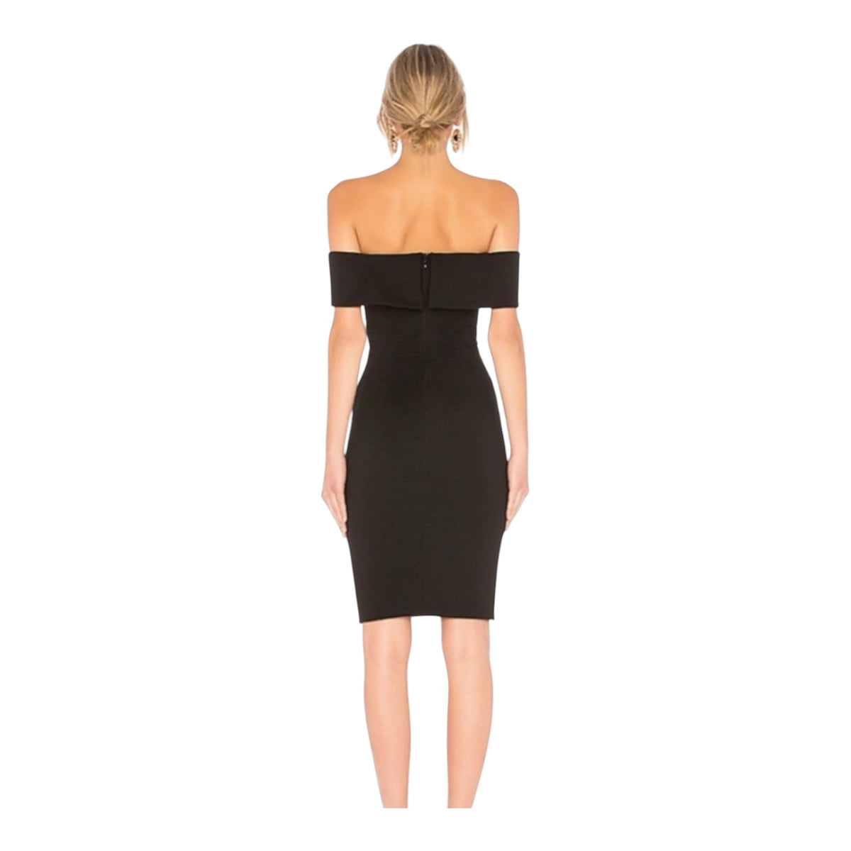 NBD Bishop Off the Shoulder Deep V Black Midi Dress Sz Small