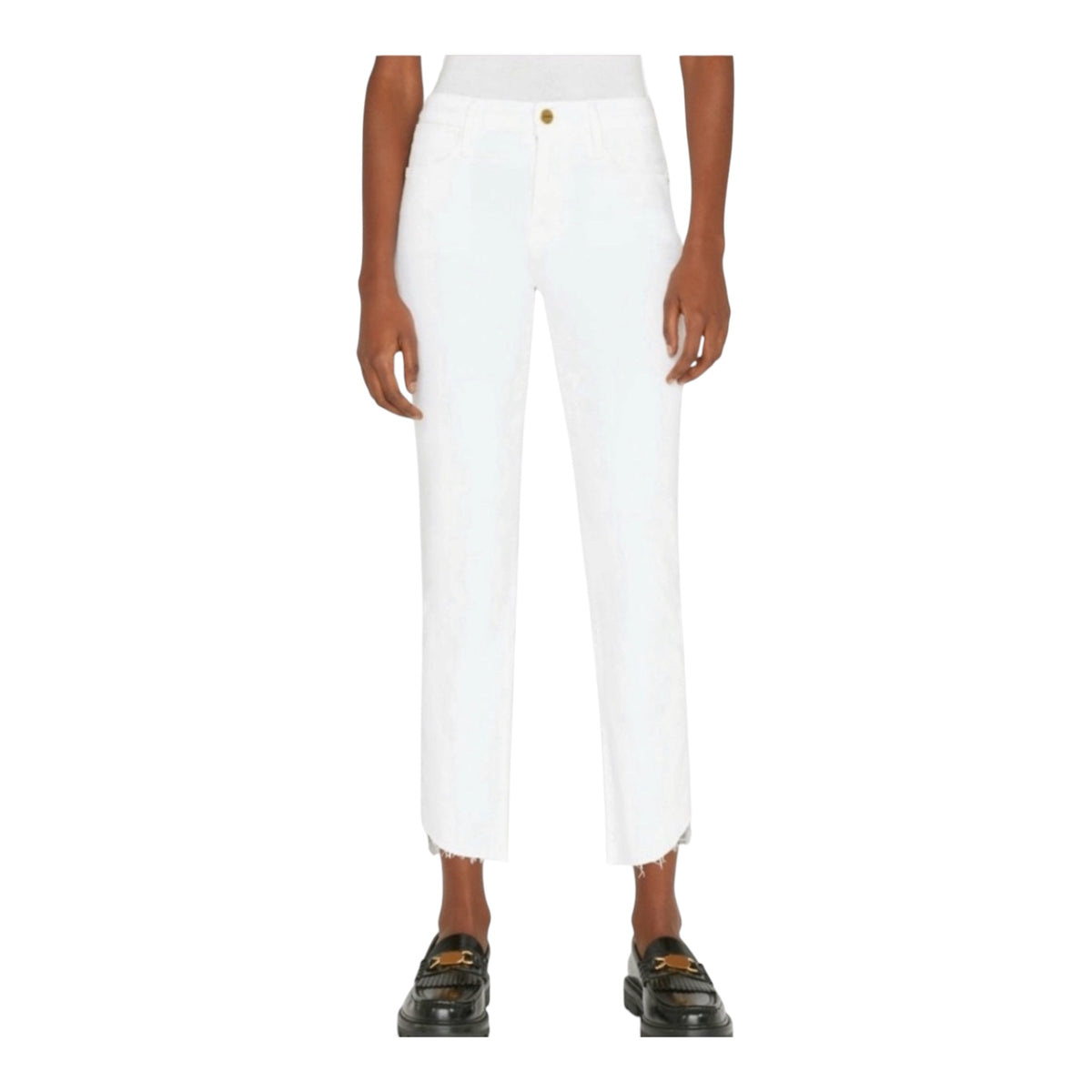 Frame Denim Le High Straight Cascade Raw Hem Jeans White Sz 25