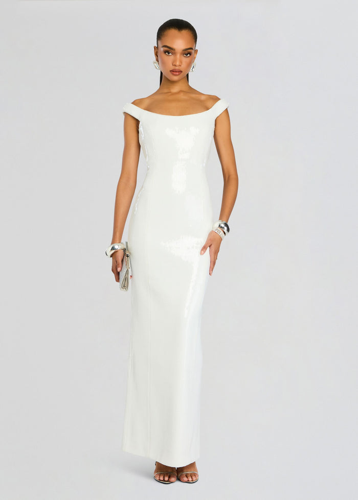 Retrofête Jazmina Sequin Dress White Off Shoulder Mini Medium $898